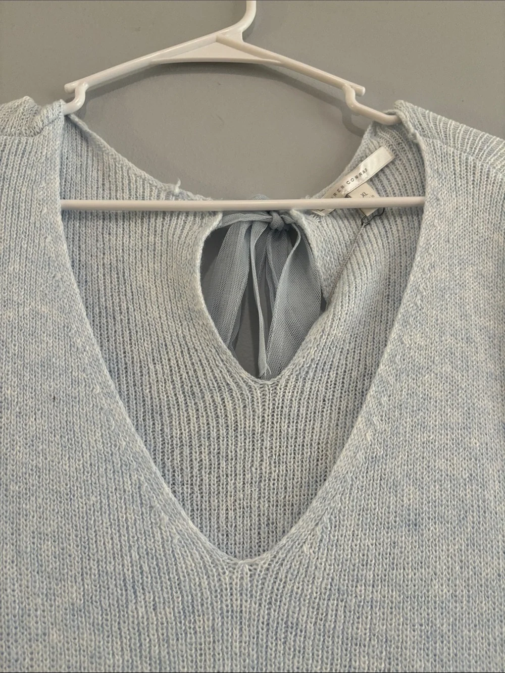 LC Lauren Conrad Pale Blue V-Neck Pleated Hem Sweater